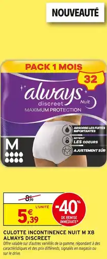 Intermarché Always discreet culotte incontinence nuit m x8 offre
