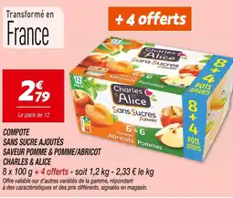 Netto Charles & alice compote sans sucre ajoutés saveur pomme & pomme/abricot offre