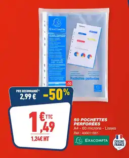 Bureau Vallée Exacompta 50 pochettes perforées offre