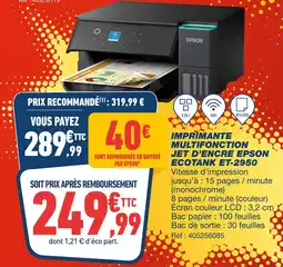 Bureau Vallée Epson imprimante multifonction jet d'encre ecotank et-2950 offre