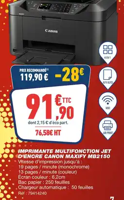Bureau Vallée Canon imprimante multifonction jet d'encre maxify mb2150 offre