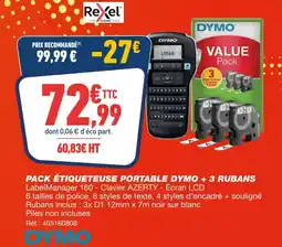 Bureau Vallée Dymo pack étiqueteuse portable dymo + 3 rubans offre