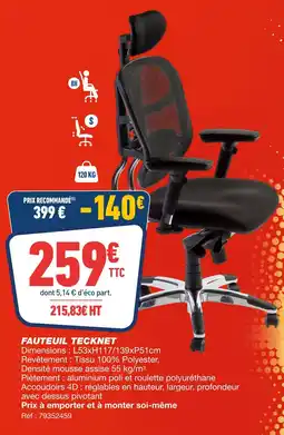 Bureau Vallée Tecknet fauteuil offre