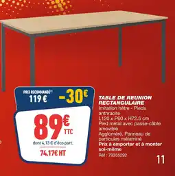 Bureau Vallée Table de réunion rectangulaire offre