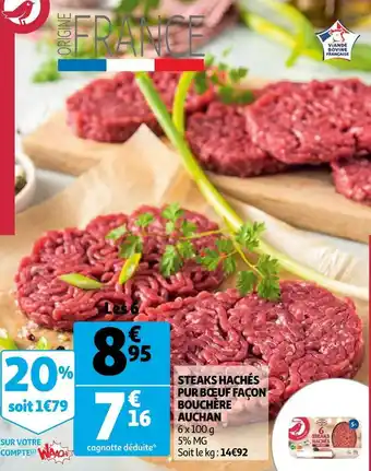Auchan Auchan steaks hachés pur bœuf façon bouchère offre