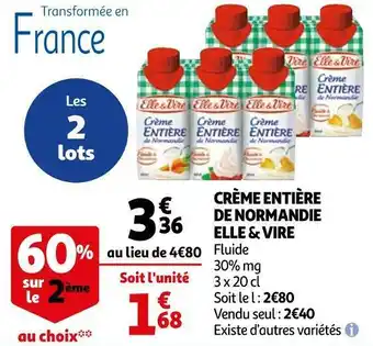 Auchan Elle & vire crème entière de normandie offre