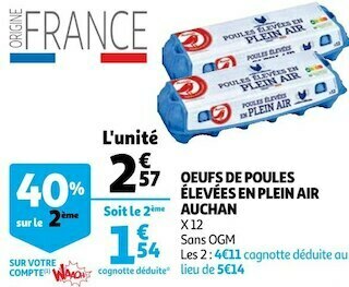 Auchan Auchan oeufs de poules élevées en plein air offre