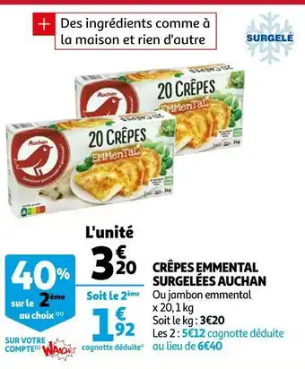 Auchan Auchan crêpes emmental surgelées offre