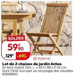 Weldom Naterial - lot de 2 chaises de jardin antea offre