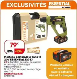 Weldom Worx - marteau perforateur sans fil 20v essential es383 offre