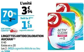 Auchan Auchan lingettes antidecoloration offre