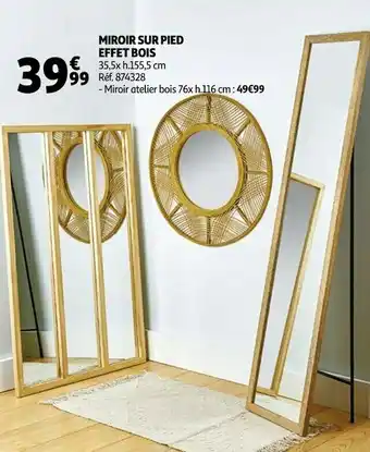 Auchan Miroir sur pied effet bois offre