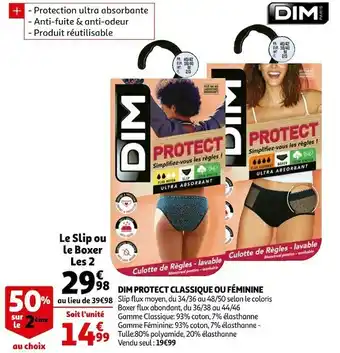Auchan Dim protect classique ou féminine offre