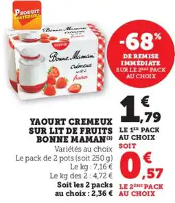 U Express Yaourt cremeux sur lit de fruits bonne maman offre