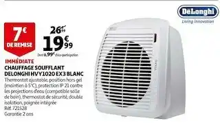 Auchan Delonghi chauffage soufflant delonghi hvy1020 ex3 blanc offre