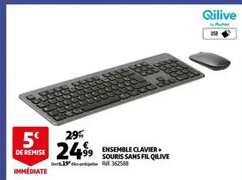 Auchan Qilive ensemble clavier + souris sans fil offre