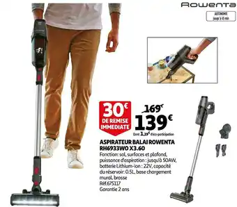 Auchan Rowenta aspirateur balai rh6933wo x3.60 offre