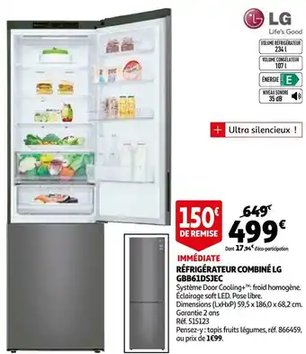 Auchan Lg réfrigérateur combiné gbb61dsjec offre