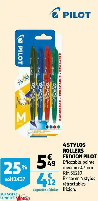 Auchan Pilot 4 stylos rollers frixion offre
