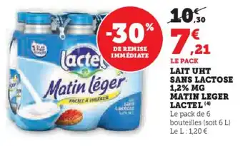 U Express Lait uht sans lactose 1.2% mg matin leger lactel offre