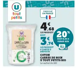 Hyper U Coton carres de soin u tout petits bio offre