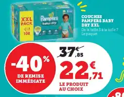 Super U Couches pampers baby dry xxl offre