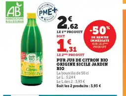 Hyper U JARDIN BIO Pur jus de citron bio origine sicile offre