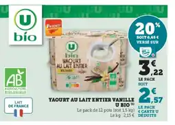 Hyper U Yaourt au lait entier vanille u bío offre