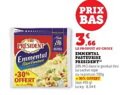 Hyper U PRESIDENT Emmental pasteurise offre