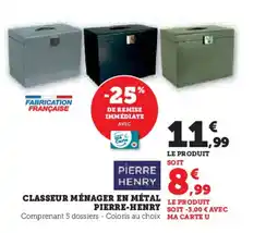 Hyper U PIERRE-HENRY Classeur ménager en métal offre