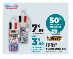 Hyper U BIC 6 stylos à bille 4 couleurs offre