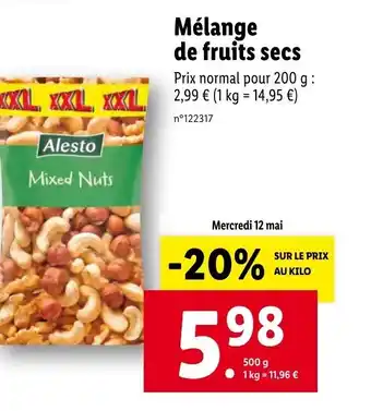 Lidl Mélange de fruits secs offre
