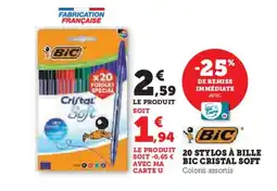 Hyper U BIC 20 stylos à bille bic cristal soft offre