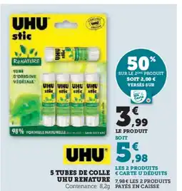 Hyper U UHU 5 TUbes de colle renature offre