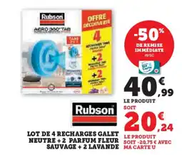 Hyper U RUBSON Lot de 4 recharges galet neutre +2 parfum fleur sauvage +2 lavande offre