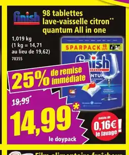 Norma FINISH 98 tablettes lave-vaisselle citron quantum All in one offre