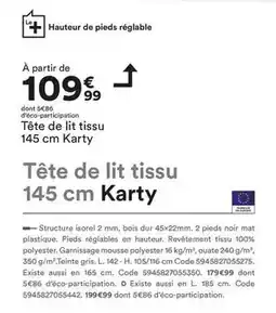 BUT Tête de lit tissu 145 cm karty offre