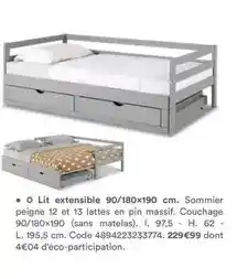 BUT Lit extensible 90/180x190 cm. sommier offre