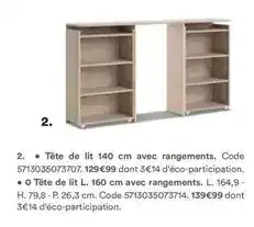 BUT Tête de lit 140 cm cm avec rangements offre