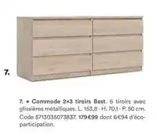 BUT 7, commode 2x3 tiroirs best. 6 tiroirs avec glissières métalliques offre