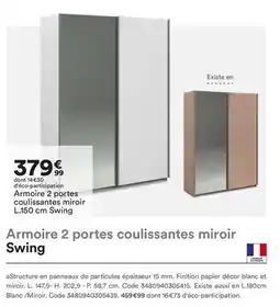 BUT Armoire 2 portes coulissantes miroir l150 cm swing offre