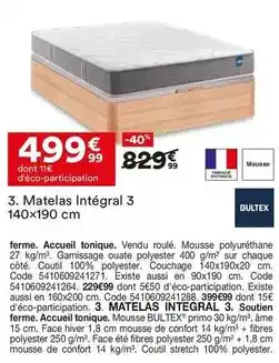BUT Bultex - matelas intégral 3 140x190 cm offre