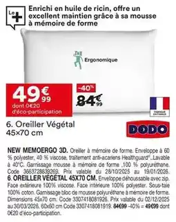 BUT Dodo - oreiller vegetal 45x70 cm offre