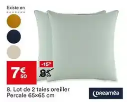 BUT Lot de 2 taies oreiller percale 65x65 cm offre