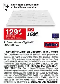 BUT Dodo - protège-matelas micromolleton 90x190 cm offre