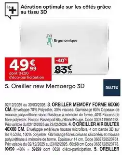 BUT Bultex - oreiller memoergo 3d offre