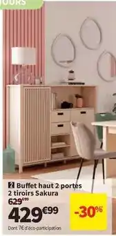 Conforama Sakura - buffet haut 2 portes 2 tiroirs offre