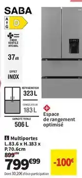 Conforama Saba - multiportes l. 83.6 x h. 183 x p-70.06cm offre