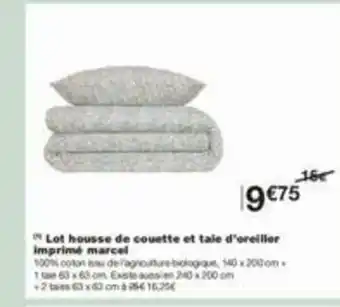 Monoprix Lot housse de couette et taie d'oreiller imprimé marcel offre