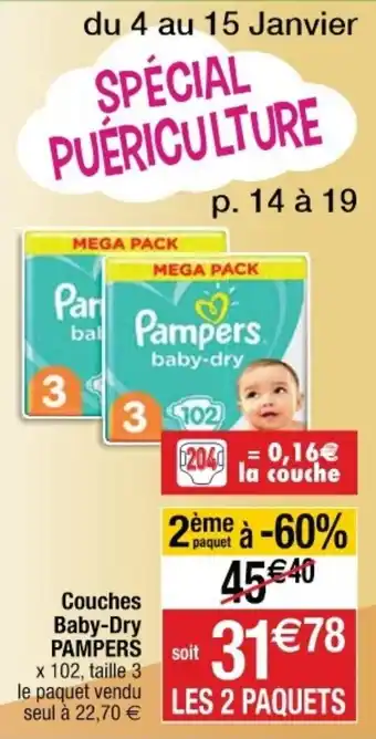 Cora x Carrefour Couches baby-dry PAMPERS offre